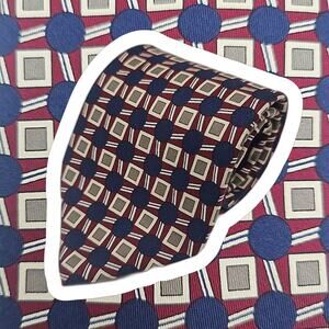 Robert Talbott Tie Mens Navy Blue Foulard Geometric Burgundy All Silk 59" USA